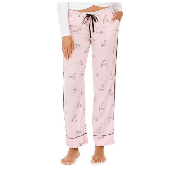 Nice JENNI Intimates Pink & black heart design Pocketed Sleep Pants Medium Good - Picture 1 of 5